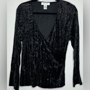 Judith Hart Black Crushed Velvet Women's Top with Sequined Accents